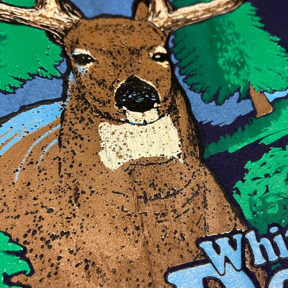 Vintage 90s Whitetail Deer TSI Navy T-Shirt Navy Single Stitch XL - Picture 5 of 11